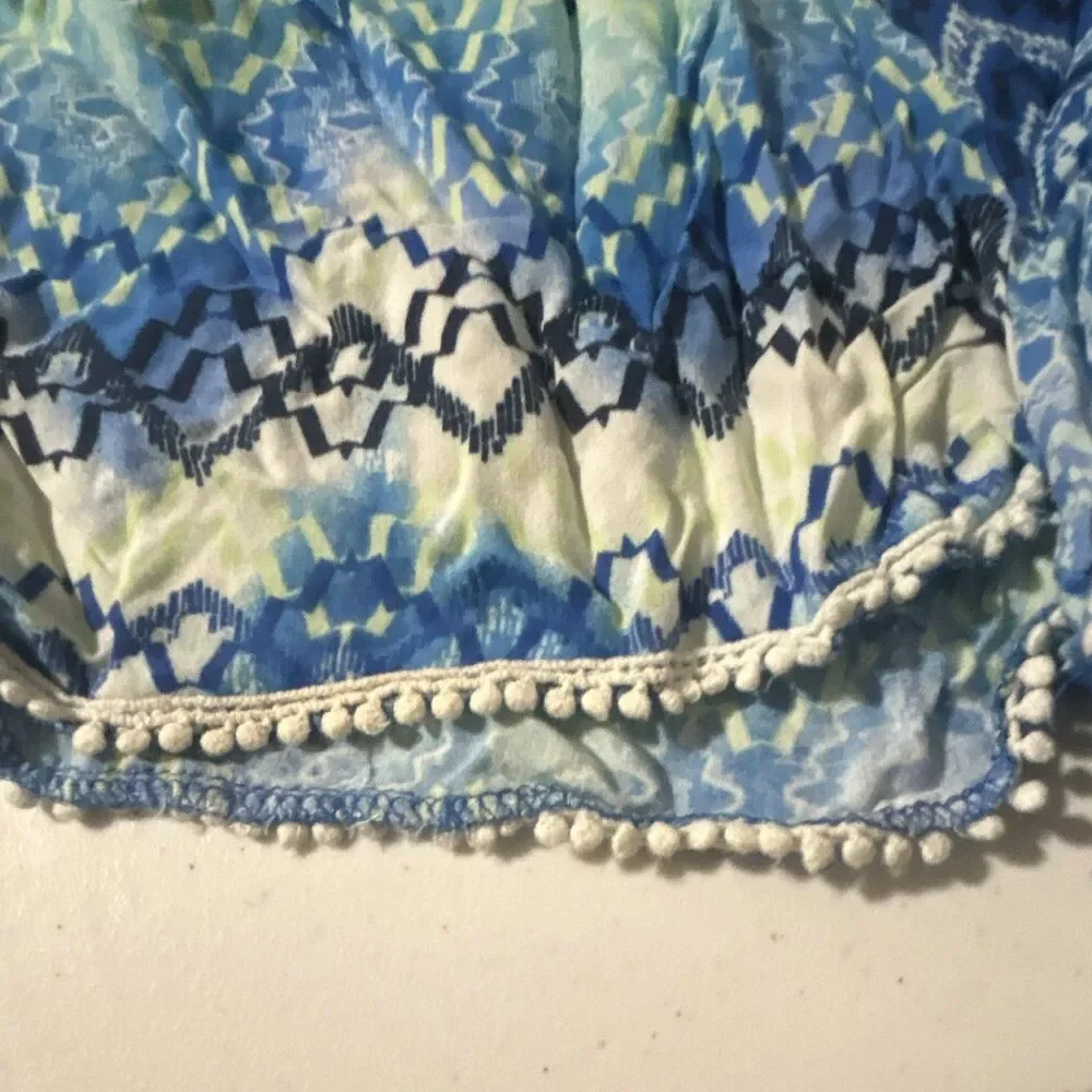 BEAU TEES Girls Size 12 Blue Geometric Sleeveless Romper w/ Lace Trim